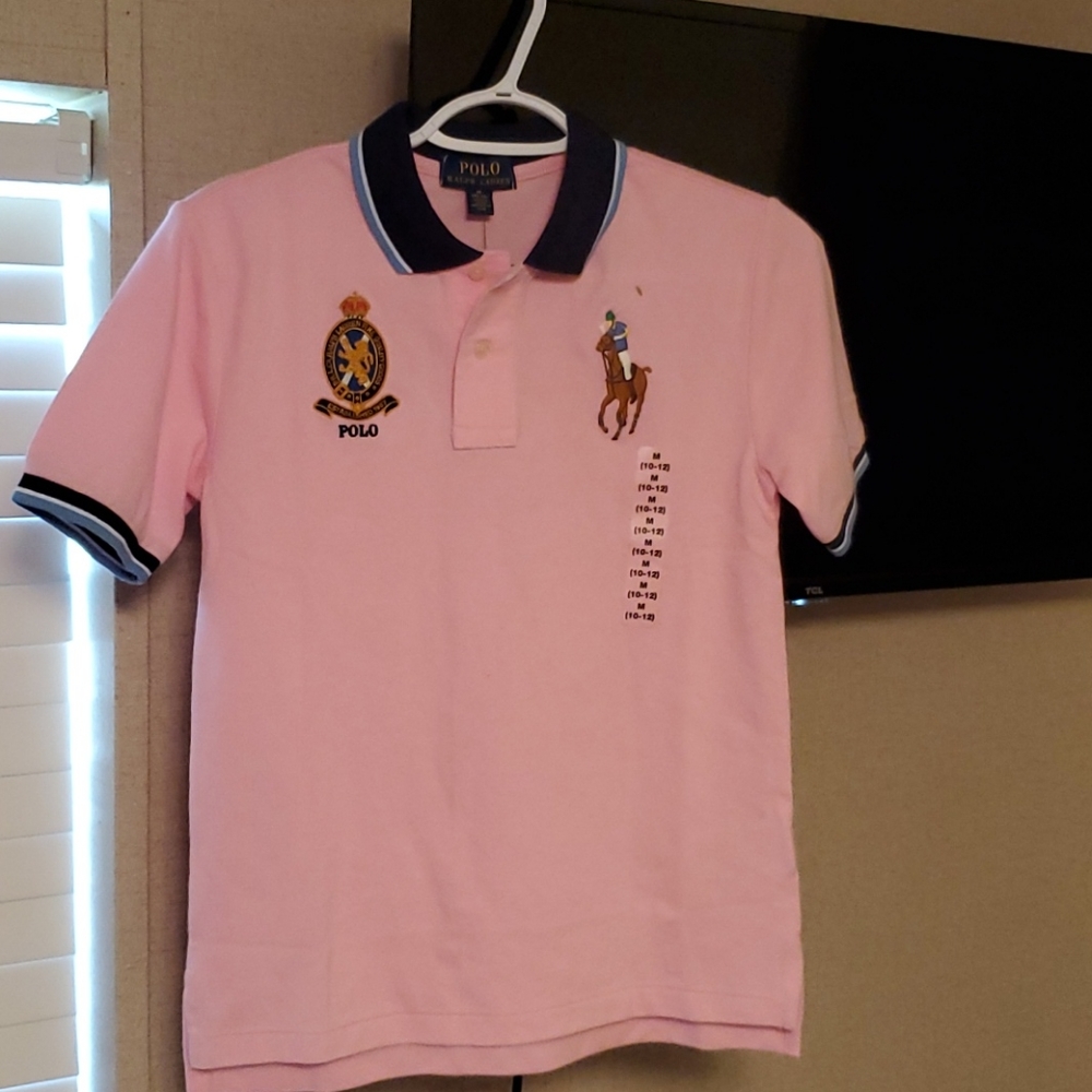 Boys Polo Pink Shirt, M(10-12)